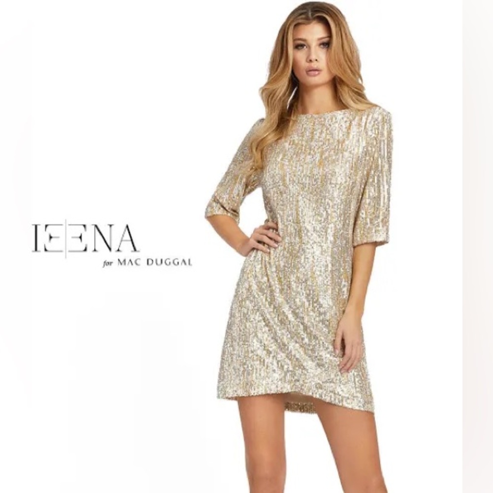 Ieena Mac Duggal 26448 Sequined Mini Shift‎ Dress Formal Special Occasion